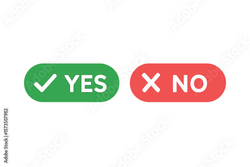 Yes and No Button Icon Set. Decision Symbols with Check Mark and Cross. Green Tick and Red X for App, Website, UI. Vector Illustration for Choice, Approval, Rejection, Confirmation, Denial