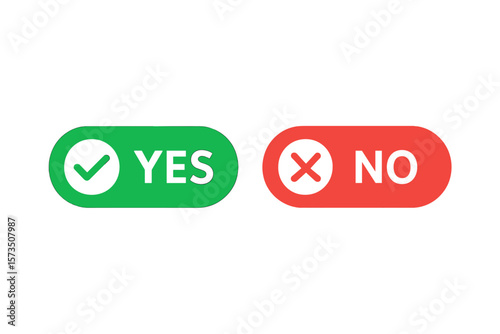 Yes and No Button Icons Set with Tick and Cross Symbols for App and Website UI Design, Transparent PNG and Vector Illustration for User Interface Decision Making