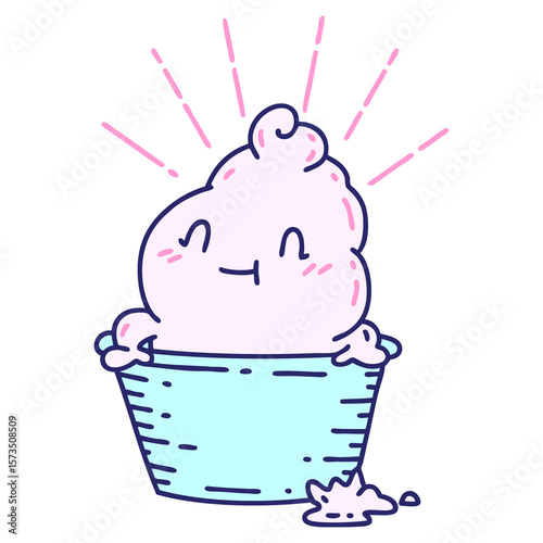 illustration of a traditional tattoo style ice cream character in bright neon color