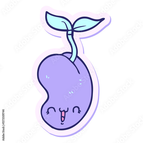 sticker of a cute cartoon seed sprouting in bright neon color