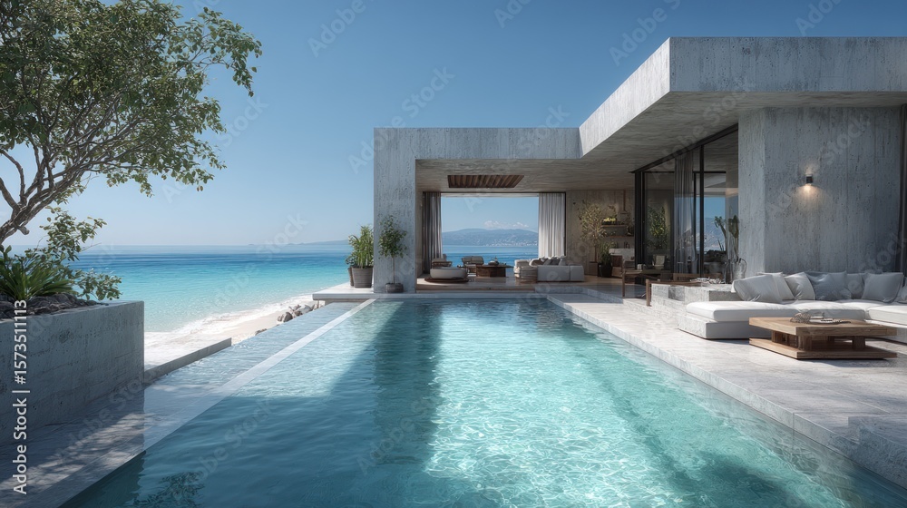 Fototapeta premium Luxurious Coastal Villa with Infinity Pool Overlooking the Turquoise Sea