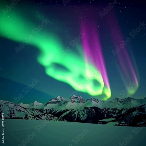 Mesmerizing timelapse footage of the Northern Lights (Aurora Borealis) illuminating the dark night sky with green and purple waves of light. Captured above a forest landscape, this cinematic clip show