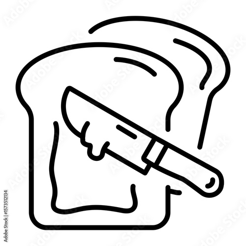 A linear style icon depicting spreading butter