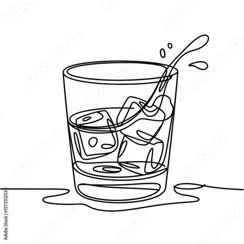 One Line Drawing of a Glass of Iced Drinks