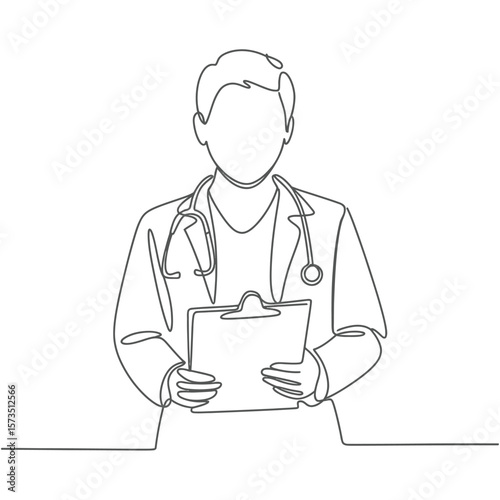 Doctor with Clipboard One Line Drawing
