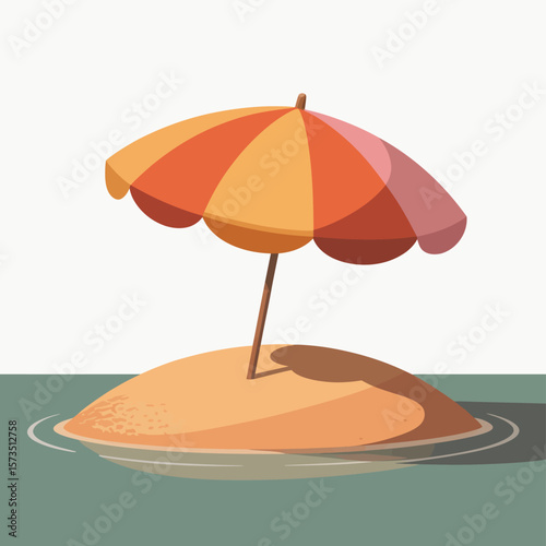Colorful Beach Umbrella on a Tiny Sandy Island