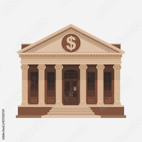 Classic Bank Building Facade with Dollar Sign