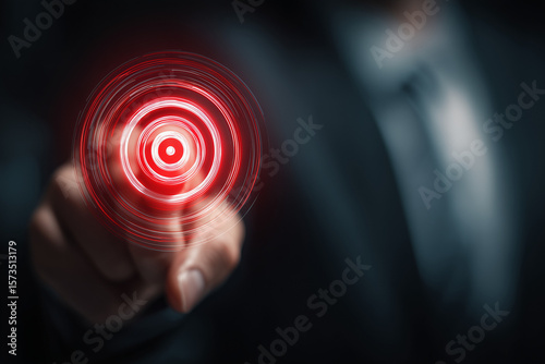 Hitting Businessman Digital Target for Corporate Goal Achievement