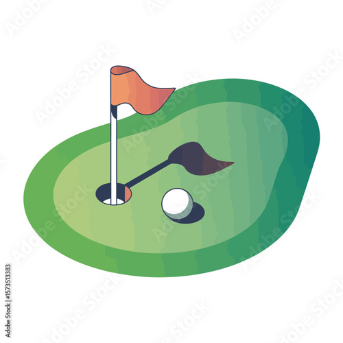Golf Putting Green with Flag and Ball