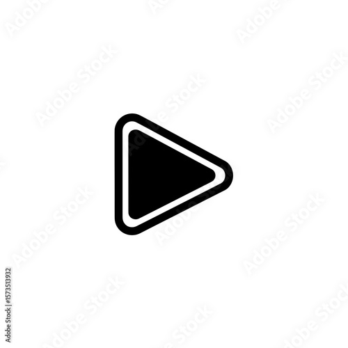 Depiction of a right pointing triangle with rounded corners and a defined outline shape element
