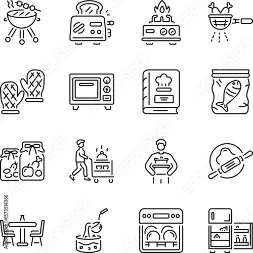 Pack of Kitchenware Doodle Style Icons 

