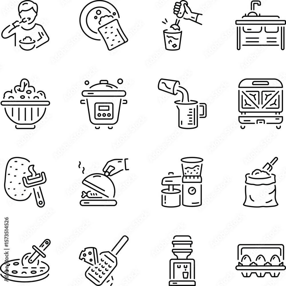 Fototapeta premium Set of Kitchen Culinary Drawing Style Icons