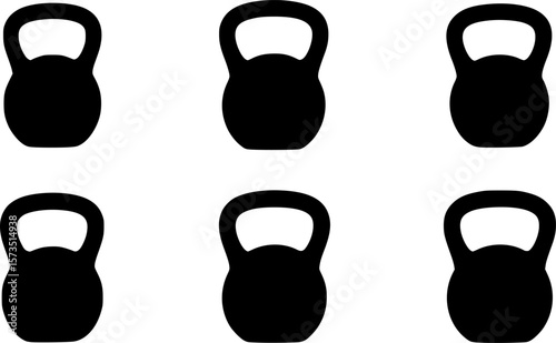 Six kettlebell silhouettes arranged in a twobythree matrix formation
