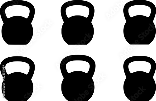 Six kettlebell silhouettes arranged in a twobythree matrix formation
