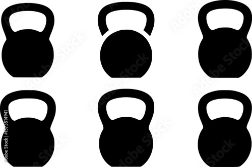 Six kettlebell silhouettes arranged in a twobythree matrix formation
