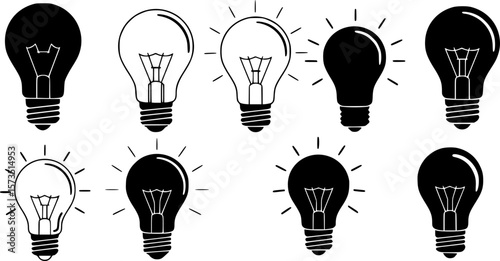 Collection of six light bulb silhouettes representing bright ideas and innovation
