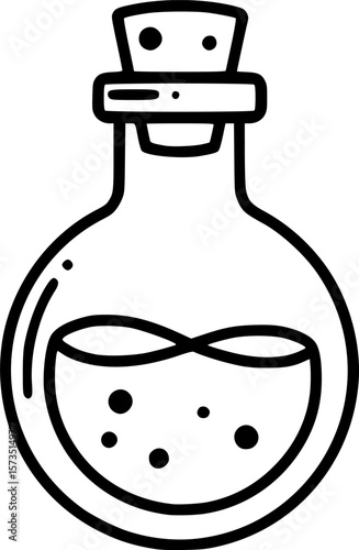 Black and White potion bottle icon with cork stopper and liquid

