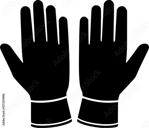 Black silhouette image of a pair of protective gloves on white
