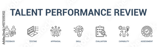 Talent Performance Review banner web icon vector illustration concept for measuring individual growth with an icon of a FEEDBACK, TESTING, APPRAISAL, SKILL, EVALUATION, CAPABILITY, ASSESSMENT.