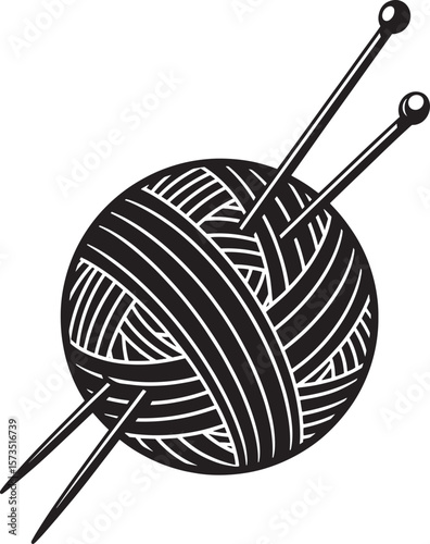 Black and White Yarn Ball with Knitting Needles vector