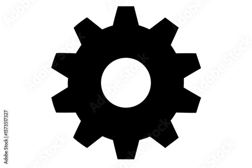 Isolated white background vector illustration of a metallic 3D gear wheel, symbolizing industry, technology, and mechanical engineering