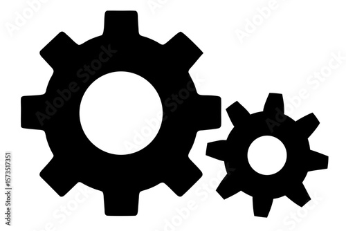 Isolated white background showcases a vector illustration of a metallic cogwheel, embodying industrial technology and mechanical engineering