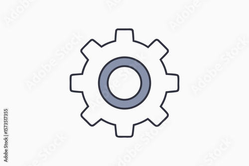 A white isolated 3D gear wheel icon represents industrial technology and mechanical engineering