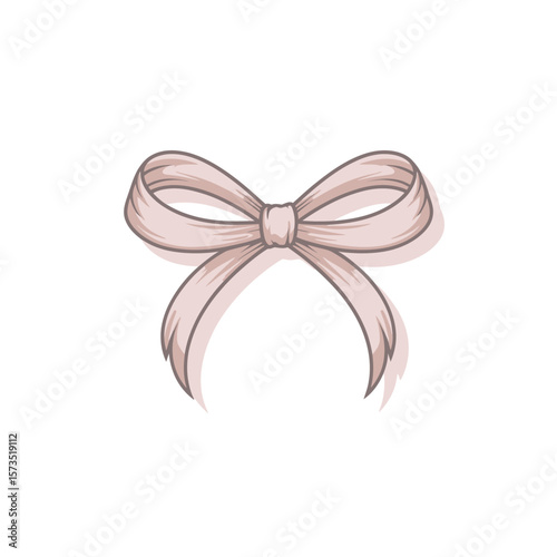 Elegant light pink ribbon bow with a shadow on a white background
