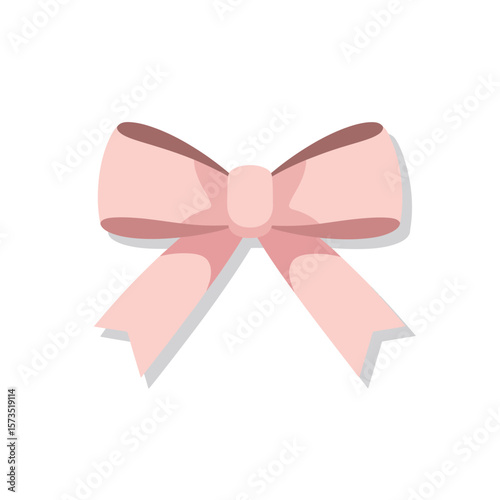 A simple flat design illustration of a pastel pink bow with a subtle shadow