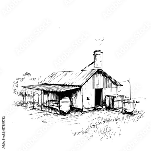Rustic Sugar Shack Hand-Drawn Sketch Icon, Transparent Background