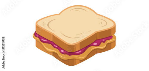 Delicious peanut butter and jelly sandwich with creamy peanut butter and purple jelly