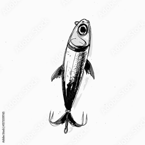 Fishing Lure Hand-Drawn Sketch Bait Icon Vector Graphic, Transparent Background