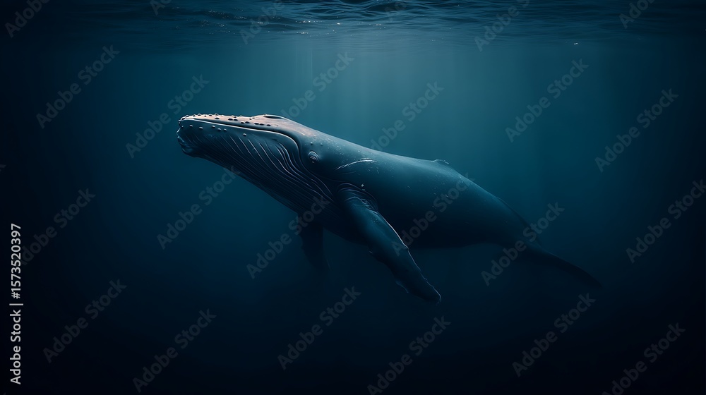Naklejka premium Majestic Whale in Deep Ocean Depths