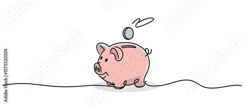 Cute pink piggy bank with a coin being dropped into its slot