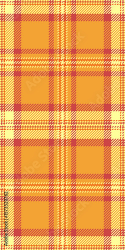 Realistic tartan textile check, foot plaid seamless vector. Lady texture fabric background pattern in orange and yellow colors.