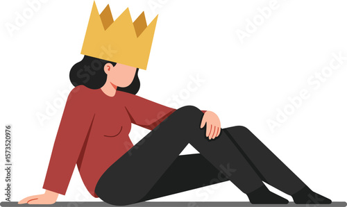 Woman wearing crown sitting relaxed with casual outfit and dark hair vector illustration 