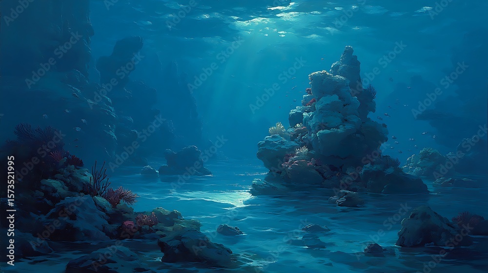 Obraz premium Underwater coral reef scene at night
