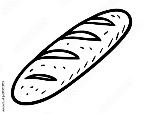 Artisan French Bread Baguette Line Art Icon - Simple Hand drawn Vector for Bakery & Food Design