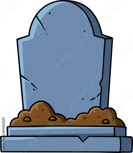 Tombstone grave with soil dirt pile and cracked stone design vector illustration for cemetery or memorial concept