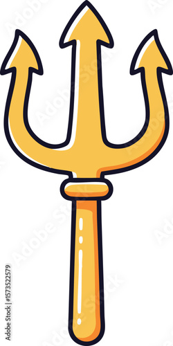 Trident weapon vector illustration with yellow handle and three pointed prongs for mythology or sea themes