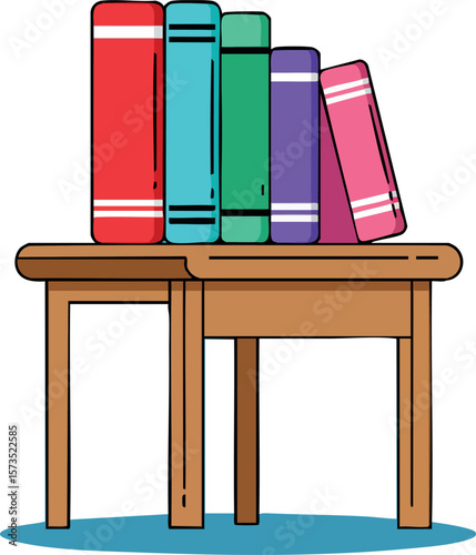 Colorful books stacked on wooden table vector illustration for education and reading concept design