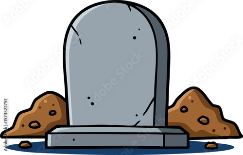Gravestone tombstone with soil mound graveyard symbol vector illustration for memorial or cemetery design