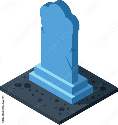 Gravestone monument blue tombstone on dark ground vector illustration for cemetery or memorial design