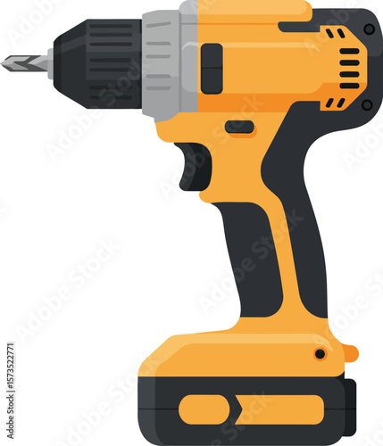 Cordless drill power tool with ergonomic grip and drill bit for construction and home use vector illustration 