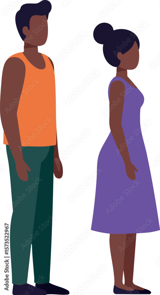 Obraz premium Diverse young man and woman standing side by side in casual clothing vector illustration for lifestyle and social themes