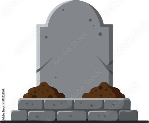 Gravestone with soil piles and stone base vector illustration for memorial and cemetery design elements