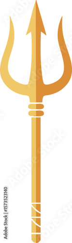 Golden trident vector design with sharp prongs and handle in simple style perfect for mythology and sea themes
