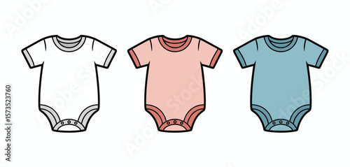 Three Baby Onesies in Different Colors for Coloring