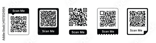 Set of QR codes with scan me inscription. Scan me with smartphone. Vector illustration