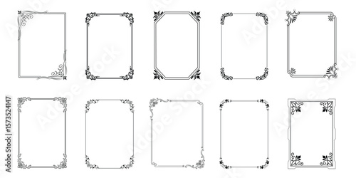Retro ornamental frame vector set. Decorative vintage frames, borders, corners. Vector illustration.